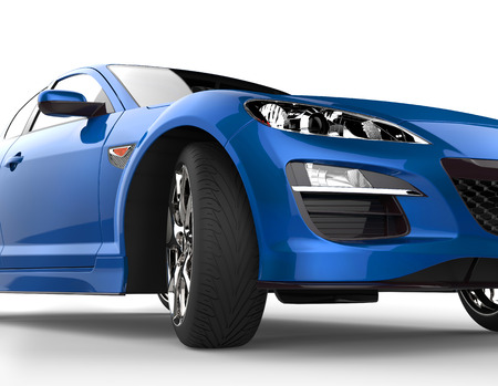 Bright blue car extreme close-upの写真素材