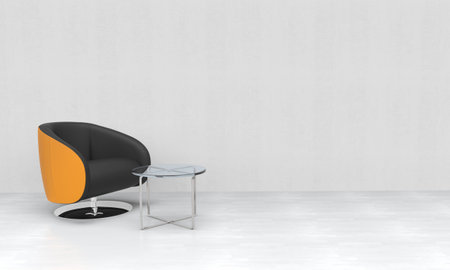Yellow black armchair in empty roomの写真素材