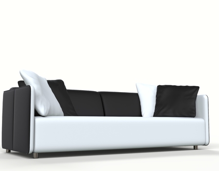 Modern white sofa with black cushionsの写真素材