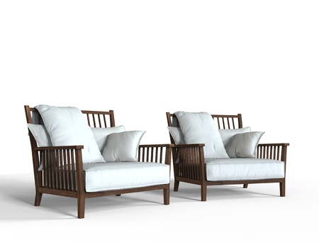 Two white cozy armchairs - perspective shotの写真素材