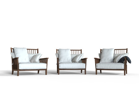 Three white cozy armchairsの写真素材