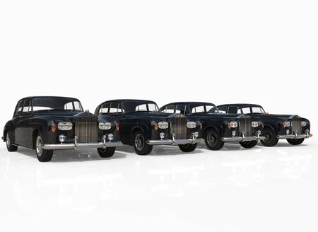 Four classic cars black back perspective viewの写真素材