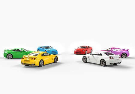 Multicolored cars facing each other in a circle, image shot in ultra high resolution.の写真素材