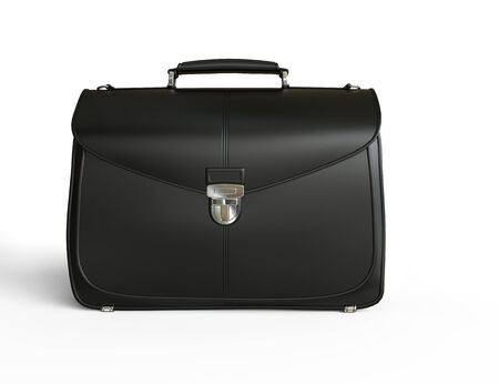 Black leather business briefcase on white background, image shot in ultra high resolution.の写真素材