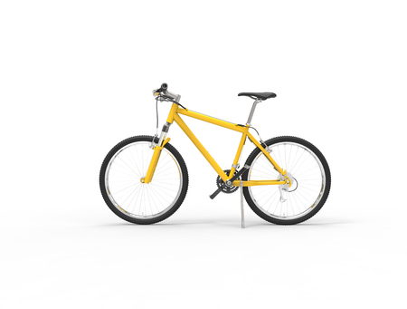 Yellow mountain bike on white background, image shot in ultra high resolution.の写真素材