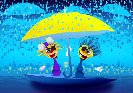 Cartoony Characters Pirates Under Raining Cloudsの写真素材