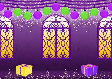 Happy New Year in purple and yellowの写真素材