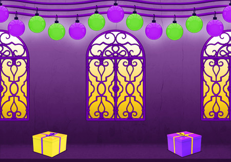 Happy New Year in purple and yellowの写真素材