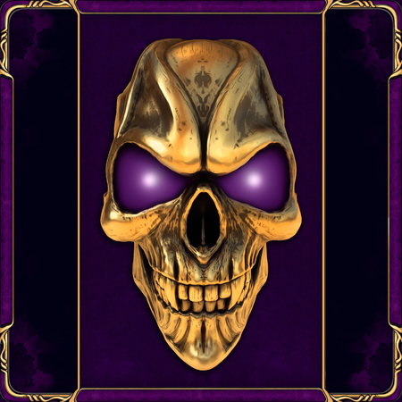 Skull with glowing purple eyesの写真素材