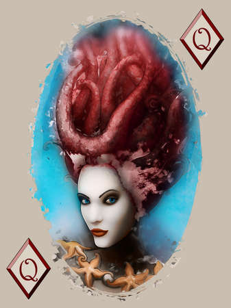 Queen of Diamonds, illustration, playing cardの写真素材