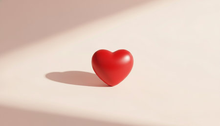 Minimalist Valentine background with a single red heart centered on a soft pastel pink gradient. Clean, elegant, and romantic design perfect for greeting cards, banners, and holiday visuals.の素材