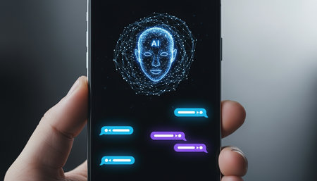 AI Customer Support Chat Interface on Mobile with Futuristic Glow. High quality photoの素材