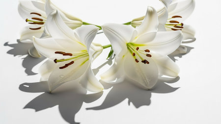 Macro White Lilies with Soft Shadows. Modern Minimal Floral. High quality photoの素材