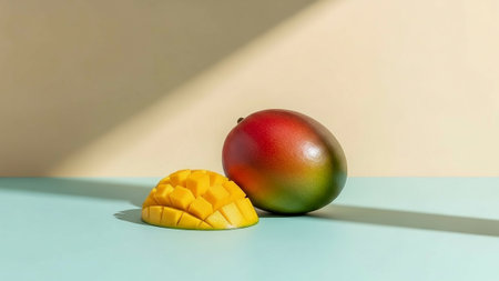 Minimalist Mango on Pastel Background, Editorial Food. High quality photoの素材
