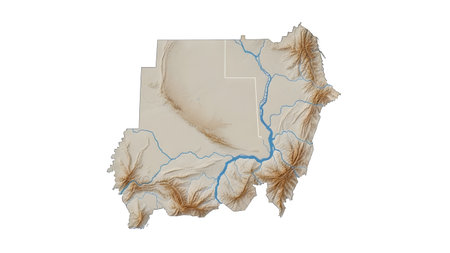 map of Sudan with subtle terrain texture and clear country outline, isolated on white background for geography and education. High quality photoの素材