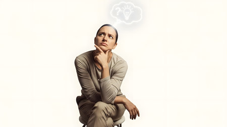 person thinking process, centered and isolated on white, ideal for problem solving, decision making and creative concept visuals.の素材