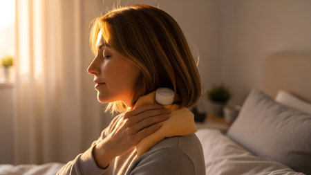 Home wellness routine for relaxation and muscle comfort. High quality photoの素材