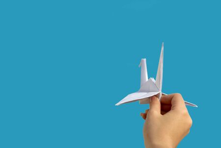 hand launch into the sky paper pigeonの写真素材