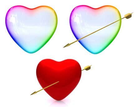 multicolor transparent hearts on a white backgroundの写真素材