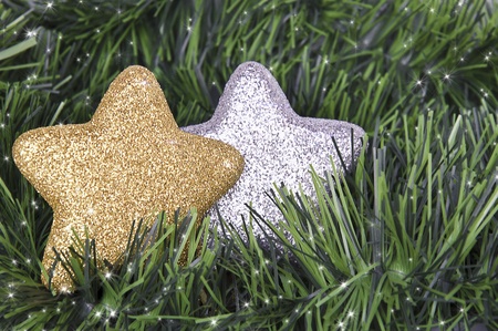 christmas star toys in the green needles