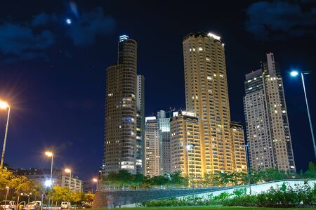 City Park at night with Puero Madero skyscrapers and lights