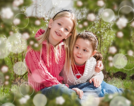 Two adorable girlsの写真素材