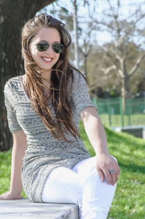 beautiful woman in parkの写真素材