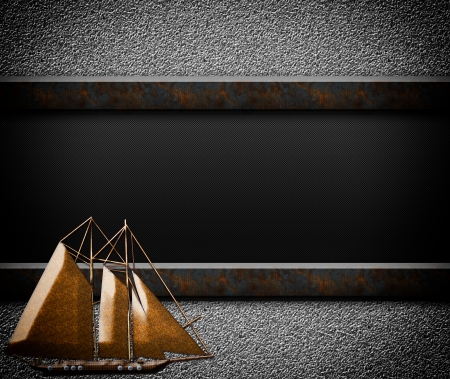 Wooden sailboat on grunge backgroundの写真素材