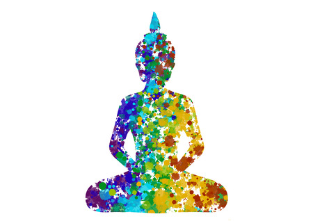 Meditating Buddha posture in rainbow colors silhouetteのイラスト素材