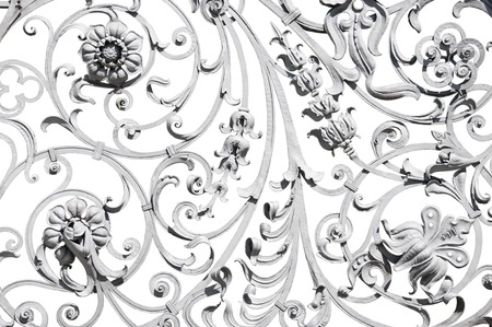 Detailed grey wrought ornate fence isolated on white