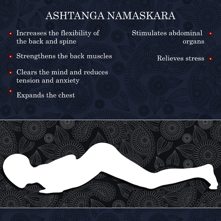 Yoga pose infographics, benefits of practice Ashtanga Namaskaraのイラスト素材