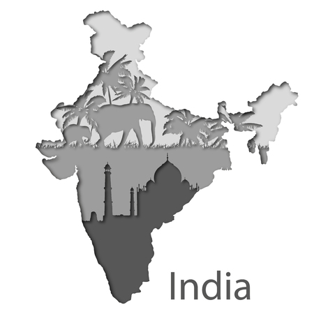 Cutout map of India, different leyers whith country symbolsのイラスト素材