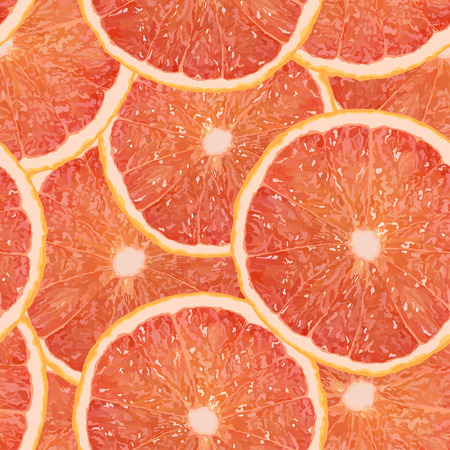 Realistic vector illustration of a grapefruit slice seamless pattern, citrus backgroundのイラスト素材