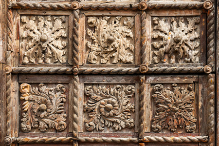 Carving wood texture on old door, rectangle carvingの写真素材