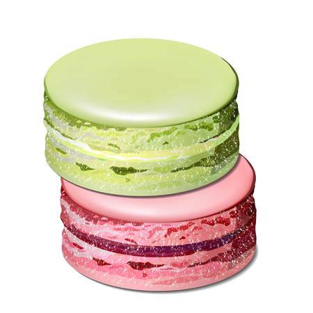 Colorful macaroons on white background realistic vector illustrationのイラスト素材