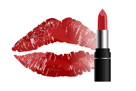 Red bright lips imprint with lipstick vector illustrationのイラスト素材