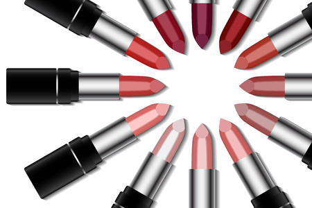 Set of colorful lipstick on white background. Make-up and fashion conceptのイラスト素材