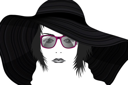 Fashion portrait of young beautiful lady in hat and sunglasses stylizedのイラスト素材