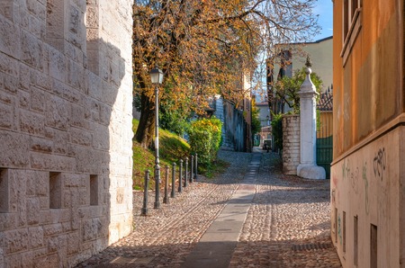 View of narrow street in Brescia in Lombardy. Italyの写真素材
