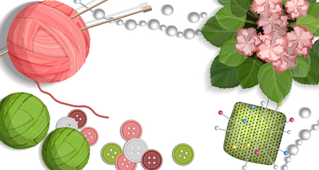 Colorful table with handmade crafts for knitting and sewing accessories vector illustrationのイラスト素材