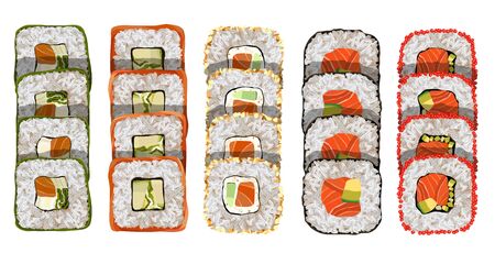 Maki roll with salmon and avocado Delicious japanese food with sushi roll.のイラスト素材