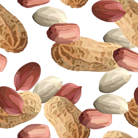 Peanuts in realistic style seamless pattern, organic snack close up vector illustrationのイラスト素材