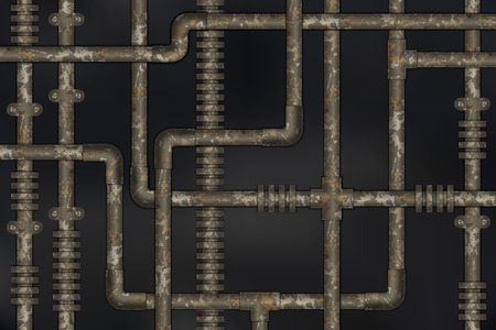 Dark and rusty pipes on the wall abstract industrial steampunk background vector illustrationのイラスト素材