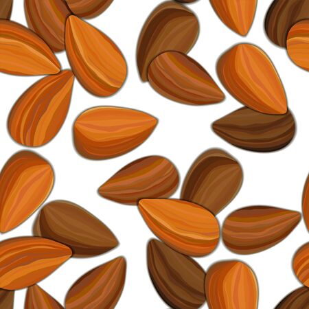 Vector seamless pattern of whole peeled almonds top view.のイラスト素材