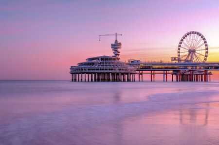The pier jetty of scheveningen beach in Hague, den Haagの写真素材