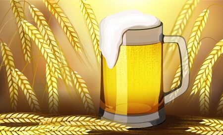 Vector illustration of barley on white background - ripe yellow cereal spike, organic farming food or beer design.のイラスト素材