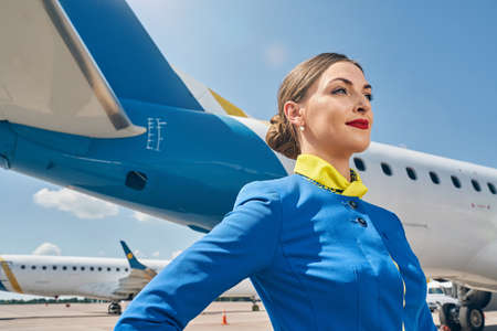 Dreamy stewardess gazing in front of her