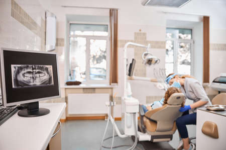 Appointment at a local pediatric dentist officeの写真素材