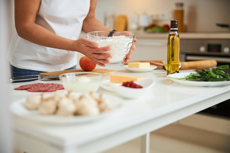 Preparing the ingredients for making dough at home