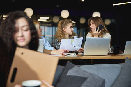 Creative business colleagues discussing project at workの写真素材